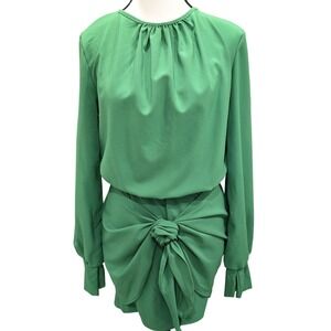 Monaco Dress Womens Small Green Long Sleeve Knot Front‎ Mini Keyhole Back USA